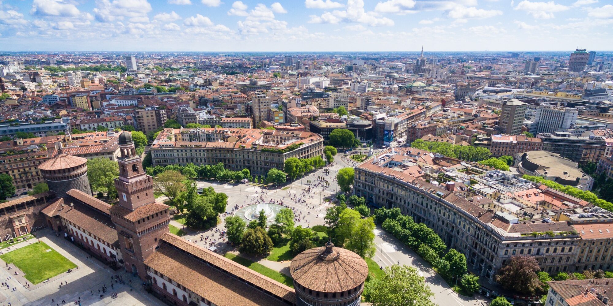 Aerial photography view of Sforza castello castle in Milan city